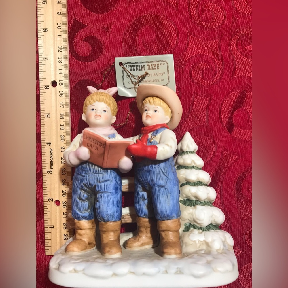 Homco Denim Days Vintage 1998 Porcelain Figurine Let's Go Caroling 15341-98